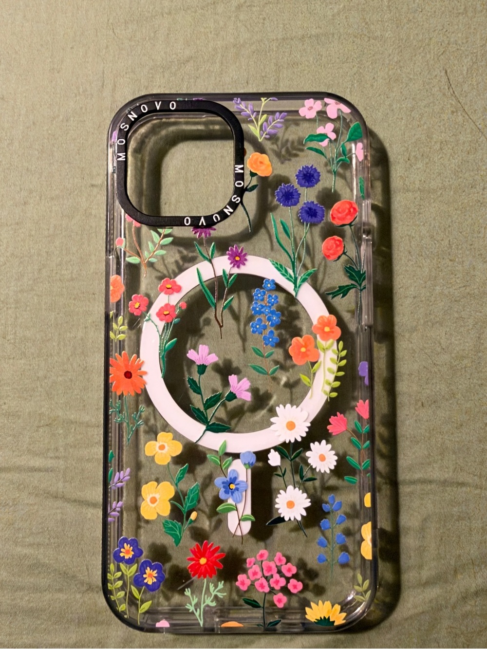 Monsovo iPhone 15 MagSafe Case: Clear with Botanical Print